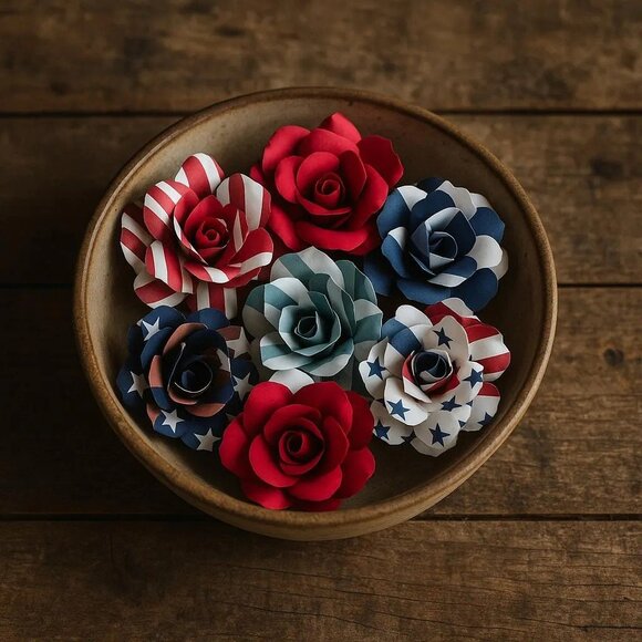 Patriotic Paper Flowers – 4th of July Vase Filler, Red White Blue Decor - Picture 1 of 5